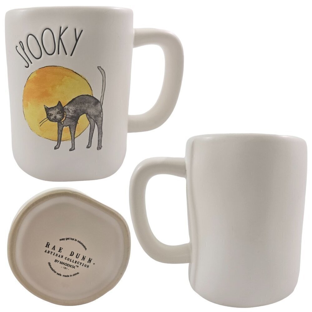 Rae Dunn Magenta Halloween Collection SPOOKY Cat 18 Oz Ceramic Mug Cup